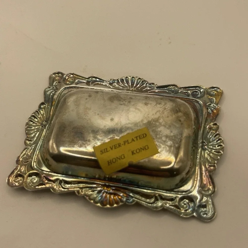 Vintage Silver Plated Salt & Pepper Shakers Tray Fairy Brand SH-067 Hong Kong